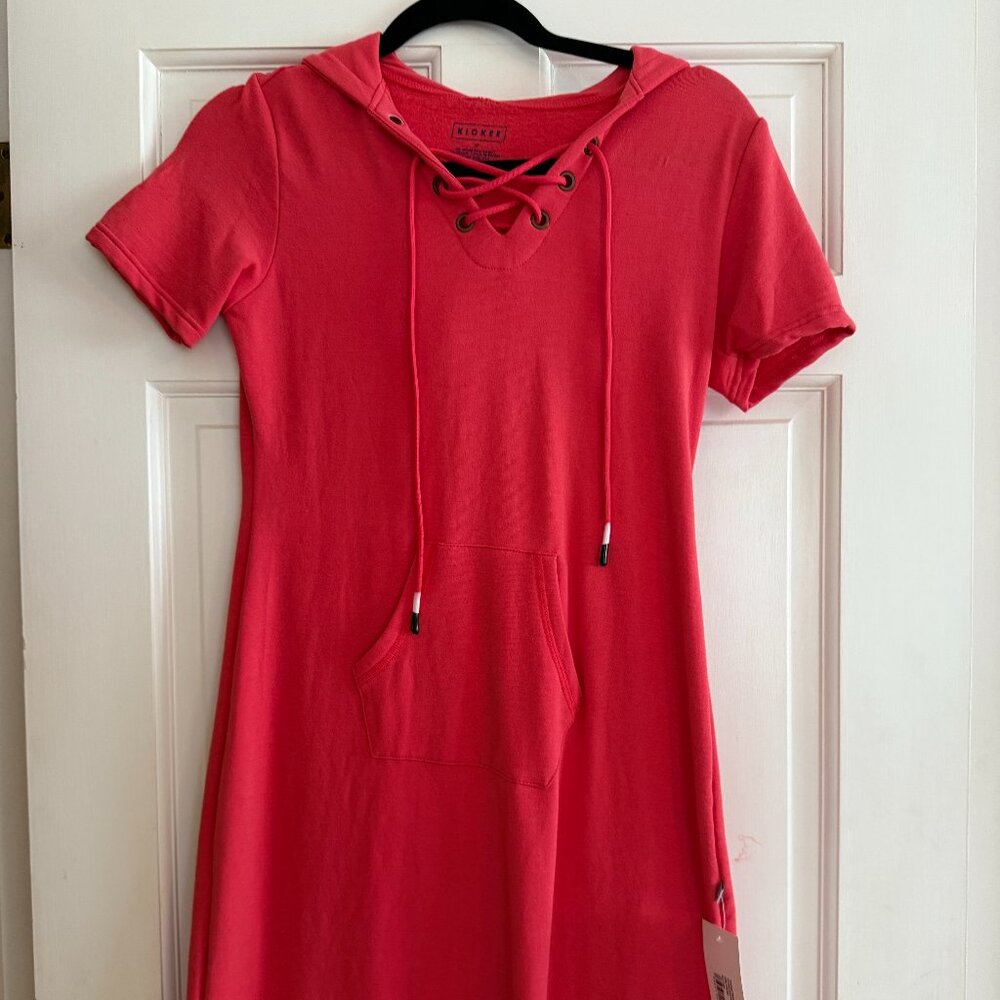 Kickee Fleece Solid Hooded Dress